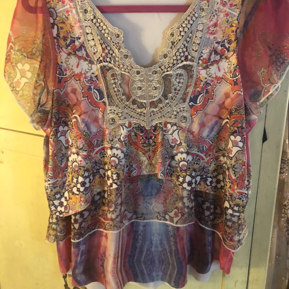 boho ruffle layered lace shirt